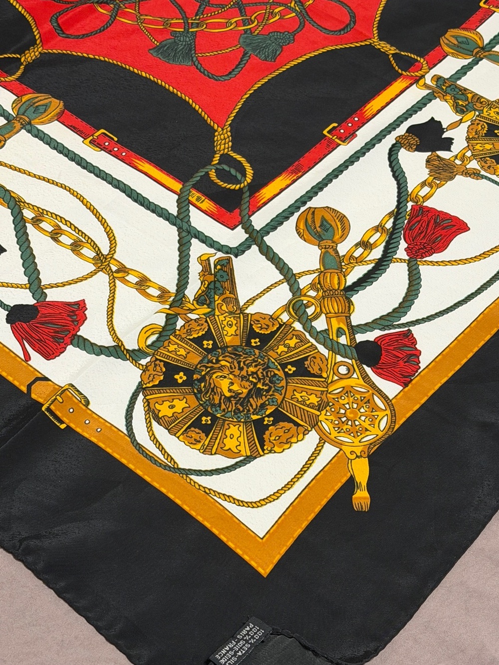 Hermes Silk Scarf - Black, Red, Gold - Picture 5 of 12